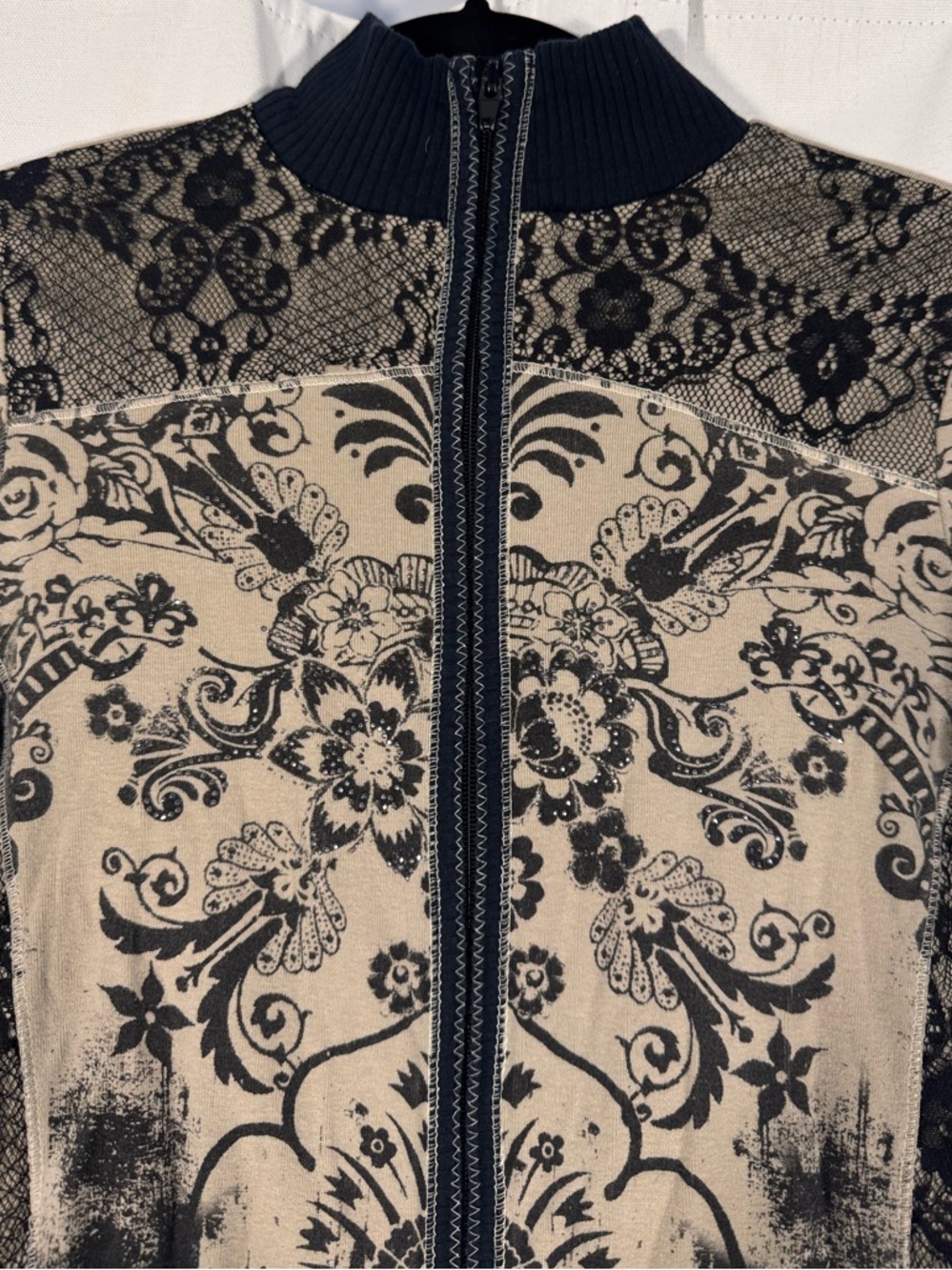 Skinny Minnie Y2K Baroque Floral Lace Zip Front Sweater - Picture 3 of 5